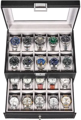 Image de Boîte à montres range-montres organisateur - 28,7 x 20,3 x 15,0 cm - Noir - Pour 20 montres