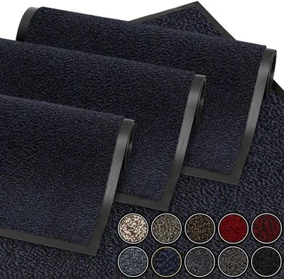 Image de Tapis d'entrée bleu Deurmat 90 x 150 cm, lavable, antidérapant, anti-salissures