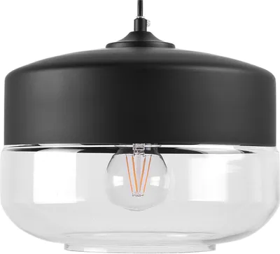 Produktbild von BELIANI Hängeleuchte Schwarz Metall und Glas mit Schirm in Trommelform Glühbirnen-Optik für Wohnzimmer Esszimmer Industrie Look