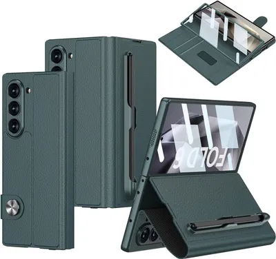 Obrázek produktu pro Pouzdro pro Samsung Galaxy Z Fold 6 Kožené kryt s ochranou displeje, stojánkem, kapsou na karty, magnetickým uzávěrem a držákem na pero zelené