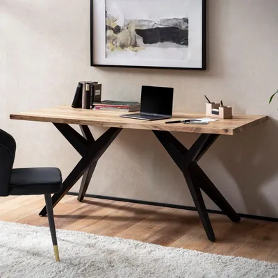 Produktbild von Schreibtisch >WL7.234< in Akazie, Massivholz & Metall - 160x80x76cm (LxBxH)