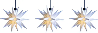 Produktbild von 3D LED Sternenkette Lichterkette mit 3 weißen Sternen Ø 12 cm mit Batteriefach Weihnachtsstern Adventsstern Ministern Außenstern Kunststoff Stern Leuchtstern wetterfest Deko für innen und außen