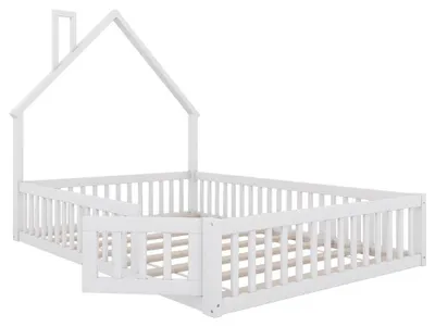 Image de Lit pour enfant en forme de maison, en pin massif, à monter, blanc - 140 x 190