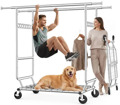 Produktbild von HOKEEPER Profi Doppelter Kleiderständer, bis 272 kg belastbar, Schwerlast Kleiderstange auf rollen, Industrie-Design, Garderobenständer