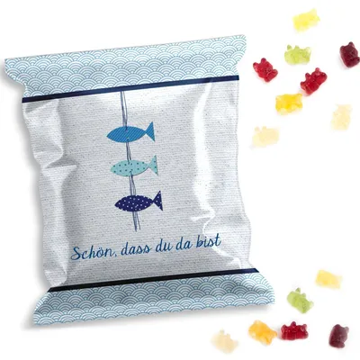 Produktbild von Logbuch-Verlag 10 Fruchtgummi Päckchen FISCHE blau - Gummibärchen als Tischdeko Mitgebsel Gastgeschenk Taufe Kommunion Konfirmation 7 x 9 cm25 Stück