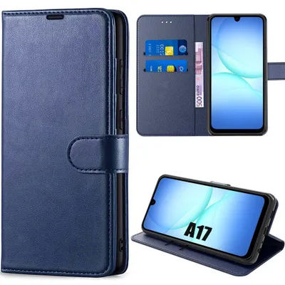 Image de Coque pour Samsung Galaxy A17 5G/4G, Protection Rabat Flip Case Anti-Rayures Synthécuir Bleu Marine