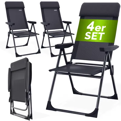Produktbild von CASARIA® Gartenstühle 4er Set Klappbar 6-fach Verstellbar Alu mit hoher Rückenlehne Liegefunktion Faltbar Balkon Campingstuhl Klappstuhl Hochlehner