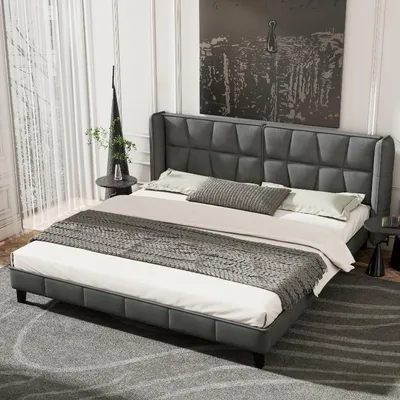 Produktbild von Polsterbett 180x200 cm Grau aus Samt mit Kopfteil und Lattenrost, Bettgestell für Schlafzimmer