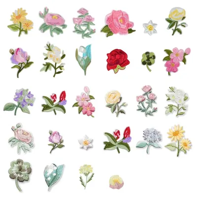 28 bestickte Blumen zum Aufbügeln, 14 große + 14 kleine, DIY