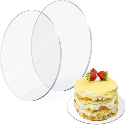 Imagen del producto de Uniqoos®: Juego de 2 bases reutilizables para tartas, de acrílico, diámetro 20 cm, bases transparentes para una presentación estable