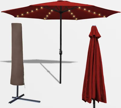 Immagine prodotto di Jopassy Ombrellone da giardino da 3,5 m con LED solare e copertura protettiva Ombrellone da terrazza UV40+ con manovella Ombrellone da balcone, rosso, 3,5 m
