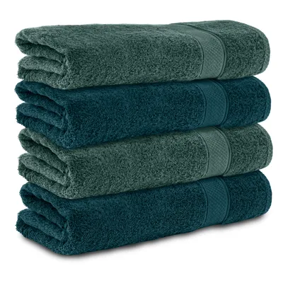Produktbild von Komfortec 4er Duschtücher 70x140 cm Set aus 100% Baumwolle, 470g/m², Frottee, Weich, Petrol/Dunkelgrün