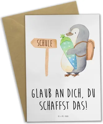 Produktbild von Mr. & Mrs. Panda Glückwunschkarte Schulanfang Glaube - Weiß - Geschenk, einladungskarten, glückwunschkarten, Selbstvertrauen, weihnachtskarten, inspirierende Botschaften