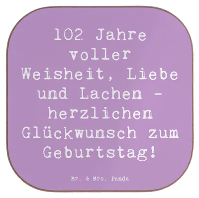 Produktbild von Mr. & Mrs. Panda Untersetzer Glas Spruch 102. Geburtstag Glückwünsche - Lavendeltraum - Geschenk, Alter, für Gläser, gläseruntersetzer, Coaster, Geburtstagsgeschenk