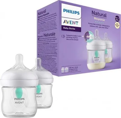 Produktbild von Butelki dla niemowląt Philips Avent Natural Response - 2 butelki dla niemowląt z zaworem AirFree, 125 ml, bez BPA, dla noworodków od 0 miesiąca życia (model SCY670/02)