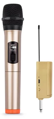 Obrázek produktu pro Ruční bezdrátový mikrofon VHF dynamický mikrofon s přenosným mini přijímačem 6,35 mm konektor kompatibilní s reproduktorovým karaoke systémem a systémem domácího kina