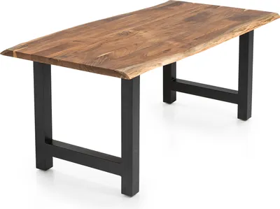 Produktbild von SalesFever Baumkanten Esstisch | massive 3,5 cm Akazie | Natur | 180 x 90 | H-Gestell Schwarz