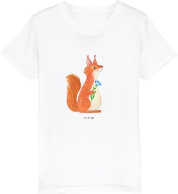 Produktbild von Mr. & Mrs. Panda Kleinkinder T-Shirt Eichhörnchen Blume 5-6 Jahre (110/116) - Weiß - Geschenk, Lustige Sprüche, Motivation, Kurzarm Kinder, glücklich Spruch, Kindershirt