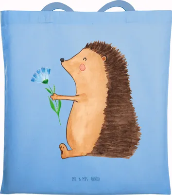 Produktbild von Mr. & Mrs. Panda Tote Bag Igel Blumen - Sky Blue - Geschenk, Genesungswünsche, Jutebeutel, Tasche, Schultasche, Lustige Sprüche, Einkaufstüte, Krankheit, Tragetasche