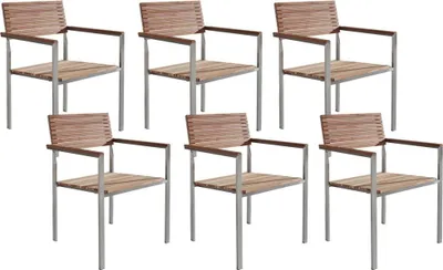 Obrázek produktu pro BELIANI Sada zahradní židle ze 6 světle hnědé teakové nerezové klasické terasy na venkovní terase