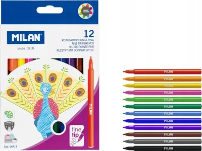 Produktbild von Milan 06F12, Fein, 12 Farben, Gemischte Farben, Rundspitze, Faser, 2 mm
