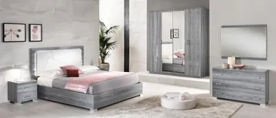 Produktbild von Schlafzimmer Set Bett 2xNachttisch Kommode Spiegel Kleiderschrank 6tlg. Möbel