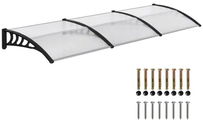 Produktbild von Vordach für Haustür/Fenster, wetterfest, transparent, Aluminium-Verbindungstangen/Polycarbonat, 303x96x27cm, Schwarz
