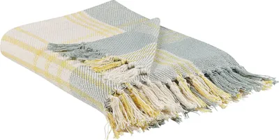 Produktbild von BELIANI Kuscheldecke Gelb und Dunkelgrün Baumwolle 125 x 150 cm Kariert Klassisch mit Fransen Handgewebt Schlafzimmer Wohnzimmer Überwurf Wohndecke