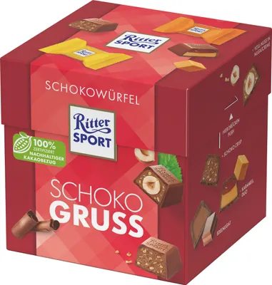 Produktbild von Ritter Sport čokoládové kostky s čokoládovou polevou 176g