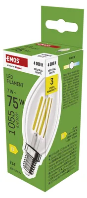 LED žárovka Filament svíčka  / E14 / 7 W (75 W) / 1055 lm / neutrální bílá