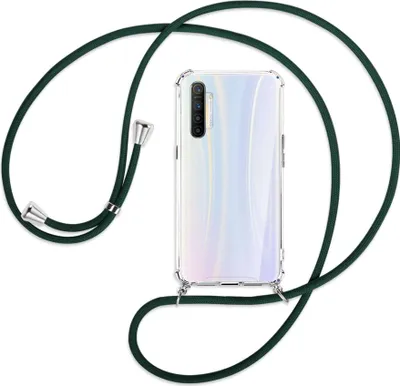 Produktbild von Handykette Backcover-Schutzhülle mit Band (Metall silberfarben) für Realme XT / XT 730G / X2 - dunkelgrün