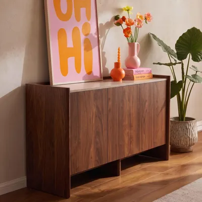 Immagine prodotto di Credenza moderna a 3 ante rettangolare L140 cm legno scuro - Oviala Gina