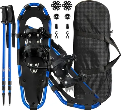 Produktbild von GOPLUS 53cm Schneeschuhe, Leichtes Aluminium, 3 in 1 Schneeschuhset mit verstellbaren Trekkingstöcken, bis zu 30-130kg