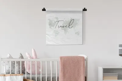 Produktbild von MuchoWow® Wandteppich Wandbehang Weltkarte - Zitate - Reisen 60x60 cm Tapisserie Dekoration Wandtuch - Dekorationen - Wand Decke