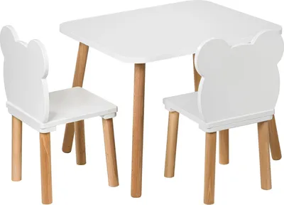 Produktbild von PlayPals Furniture Kindertisch mit 2 Stühlen- Kinder Tisch Stuhl Set aus Holz, 50x 60 cm- Stabile Kindersitzgruppe Amy 2 Stühle,natürliche Sitzmöbel für Kinder