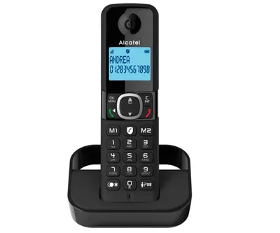 Produktbild von Alcatel F860, Analoges/DECT-Telefon, Kabelloses Mobilteil, Freisprecheinrichtung, 100 Eintragungen, Anrufer-Identifikation, Schwarz