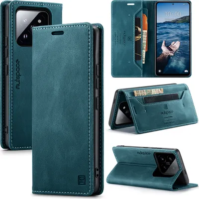 Obrázek produktu pro Xiaomi 14 Pro Case, RetroPolyuretankožené pouzdro Stand Protective Cover pro Xiaomi 14 Pro Blue