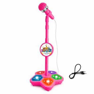 Obrázok produktu pre Interaktívna detská karaoke súprava s odnímateľným stojanom a mikrofónom, detské karaoke s LED osvetlením – KIDKARA, ružová farba