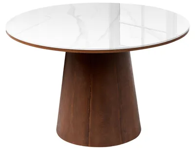 Obrázok produktu pre BELIANI – Jedálenský stôl, biela farba, tmavý javorový Imitácia, keramický povrch, MDF, priemer 120 cm, okrúhly, moderný, minimalistický dizajn