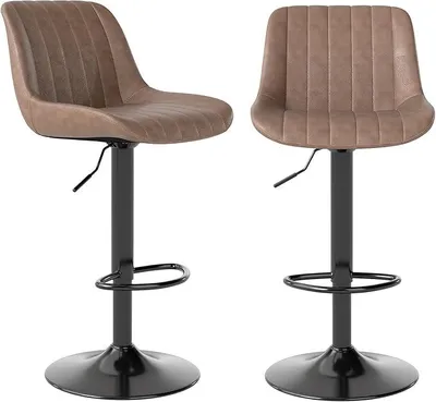 Imagen del producto de Silecomplaza, juego de 2 taburetes de bar, taburetes giratorios con respaldo, color marrón