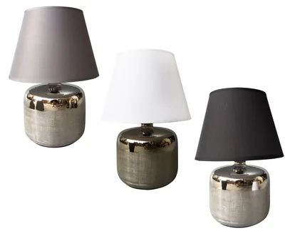 Image de Homea Lampe de table en céramique 34cm Lampe de chevet Lampe aspect chrome, Couleur:Blanc