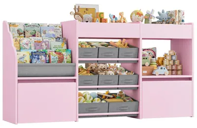 Produktbild von Kinderregal mit Bücherregal und 2 Spielzeugkisten Rosa MDF