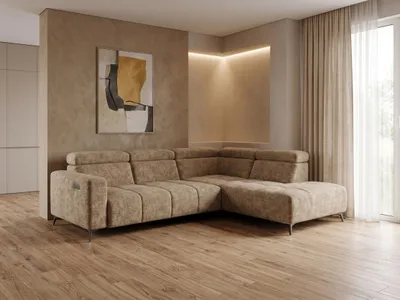 Obrázek produktu pro Moderní rohová pohovka Velvet s elektrickou relaxační funkcí | Nastavitelné opěrky hlavy | Elegantní design