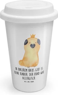 Produktbild von Mr. & Mrs. Panda Mehrwegbecher Mops Krone - Weiß - Geschenk, Sprüche, Haha, Kaffeebecher To Go, Becher, Thermobecher, Hund, ToGo, Lustig, Königlich
