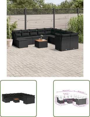 Produktbild von The Living Store 12-tlg. Garten-Sofagarnitur mit Kissen Schwarz Poly Rattan