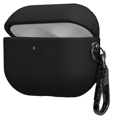 Produktbild von kwmobile Kunstleder Hülle für Apple Airpods Pro 3 Case - Slim Cover mit Karabiner - Kopfhörer Tasche - Etui in Schwarz