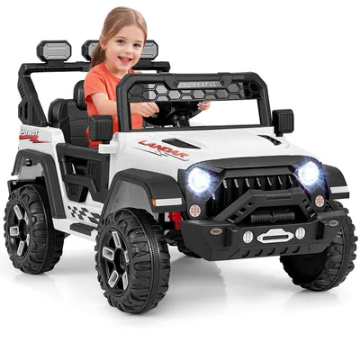 Produktbild von GOPLUS 12V Elektroauto für Kinder, Kinderauto mit 2,4G Fernbedienung, Musik, LED-Leuchten, Leistungsanzeige, Sanftanlauf & 3 Geschwindigkeiten, Weiß