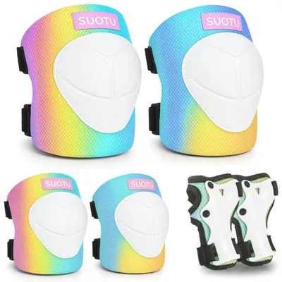 Produktbild von Suotu Knieschoner Kinder Größe M 7-13 Jahre Protektoren Set Knie Ellbogen Handgelenk Schoner für Skateboard, Inlineskates, Scooter, BMX, Hoverboard