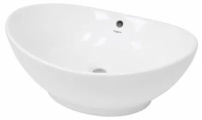 Produktbild von HAGO24 Waschbecken Keramik 590x390x200mm weiß oval Schalenform hoher Rand Aufsatzwaschbecken Überlaufschutz Standardanschluss kratzfest