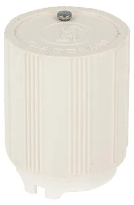 A white GIACOMINI hand regulating cap for a floor heating manifold.
